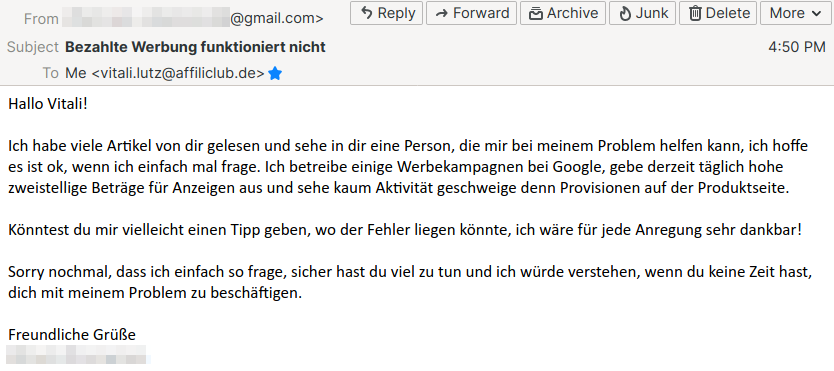E-Mail Problem mit Werbung